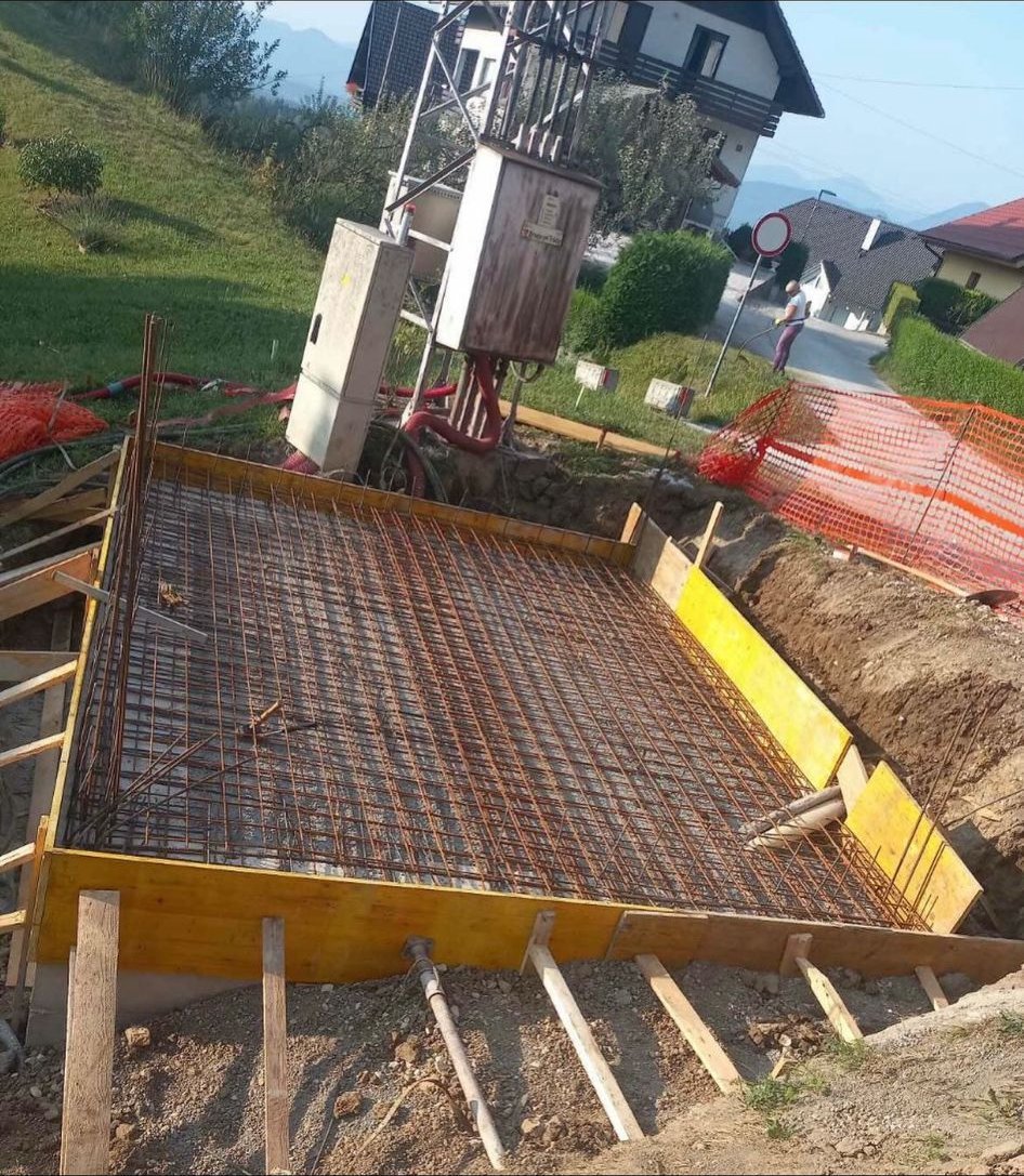 Transformer station foundation with reinforcement and formwork